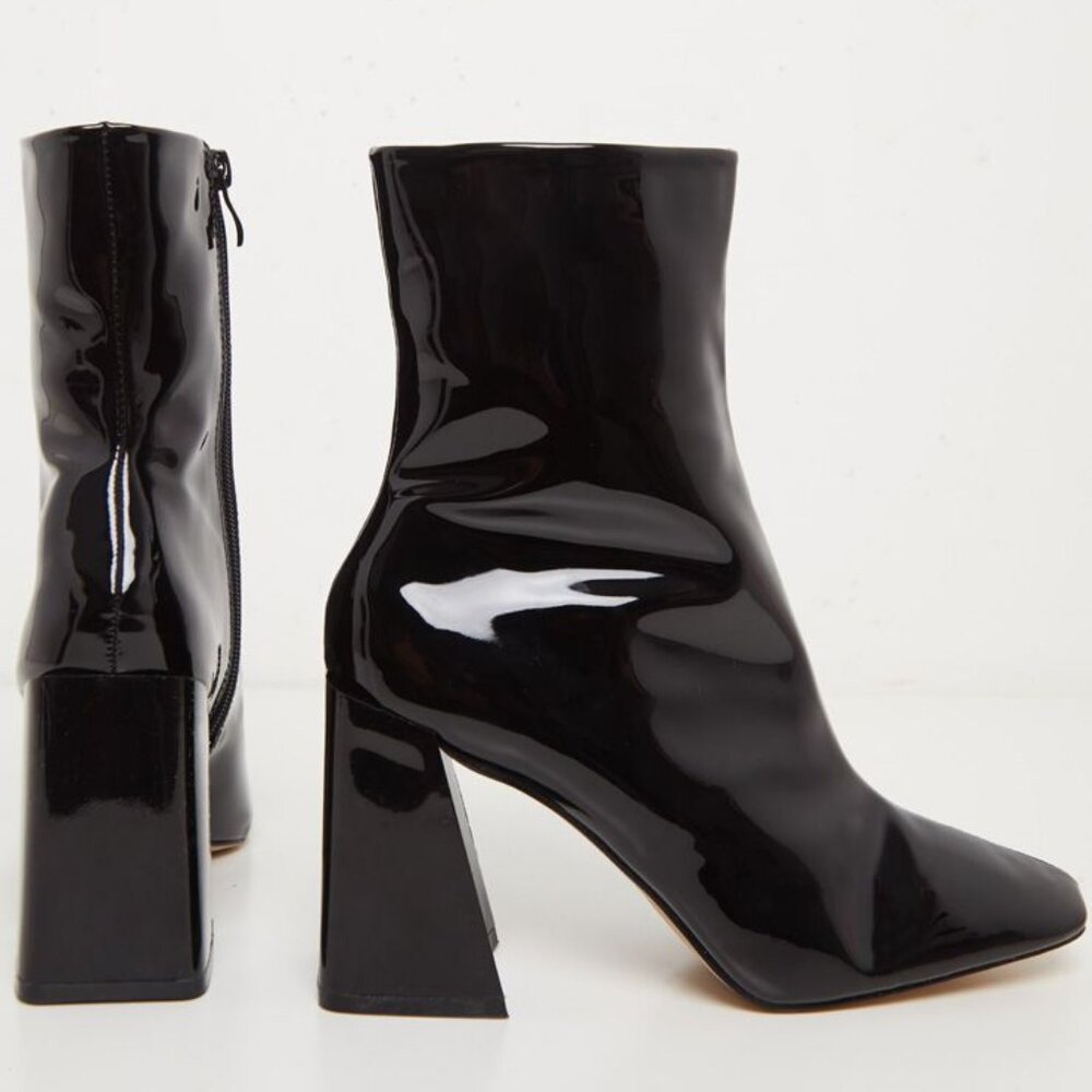 PrettyLittleThing Black Square Toe Ankle Boots